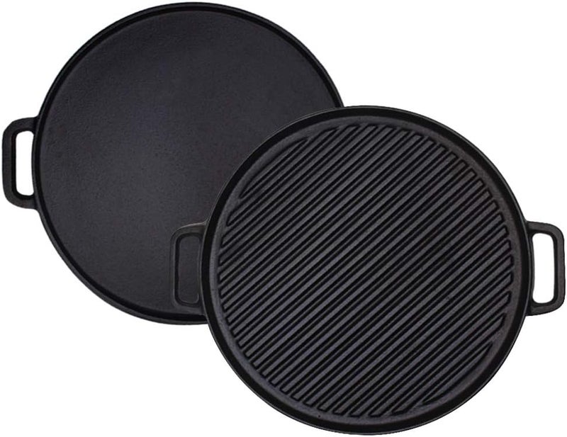 Brightalk Reversible 12-Inch Double Handled Cast Iron Stovetop Grill/Griddle - Image 1